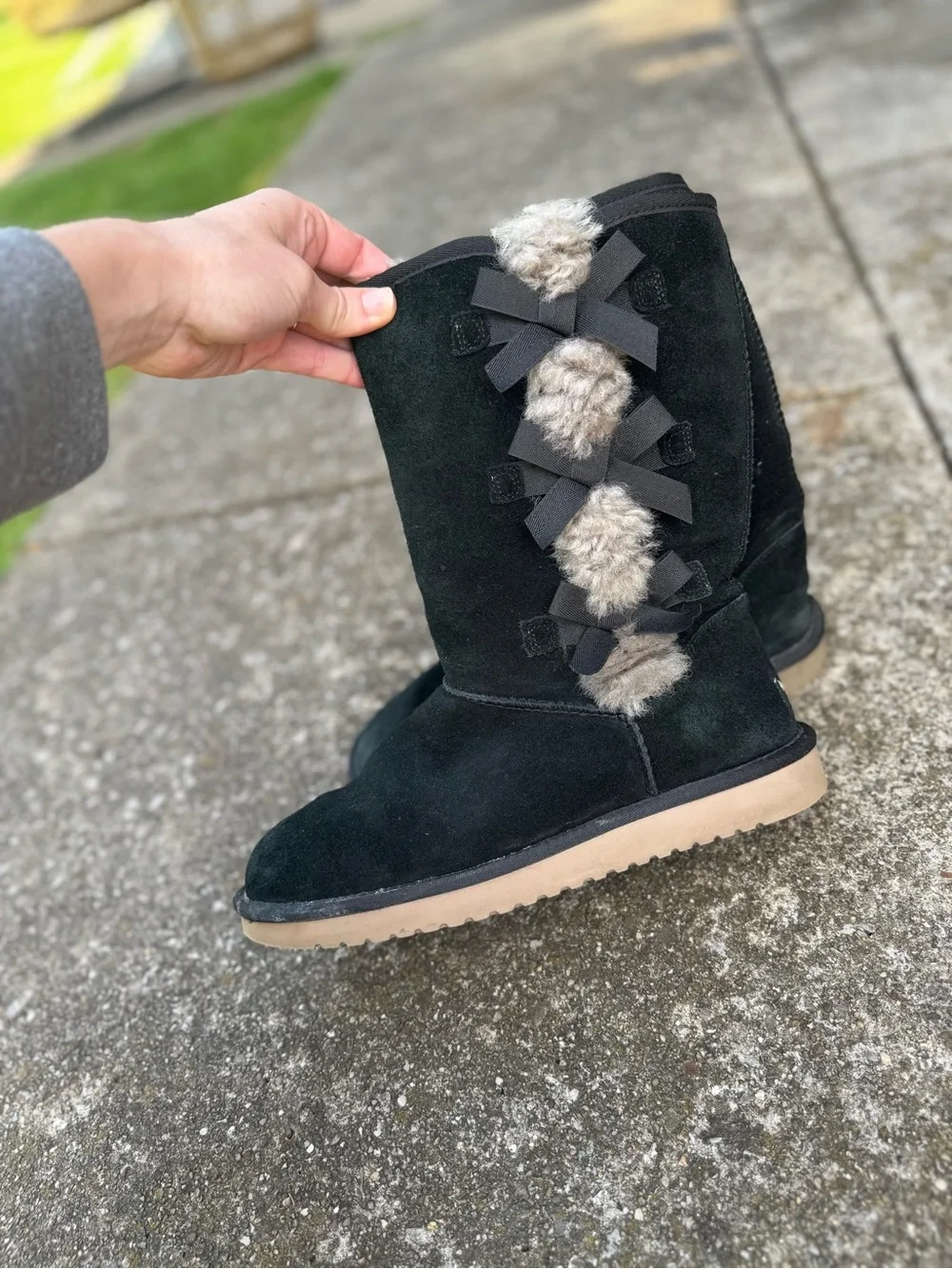 Koolaburra by UGG Black Suede Mid Calf Boots Fur Ribbon Detail Size 9